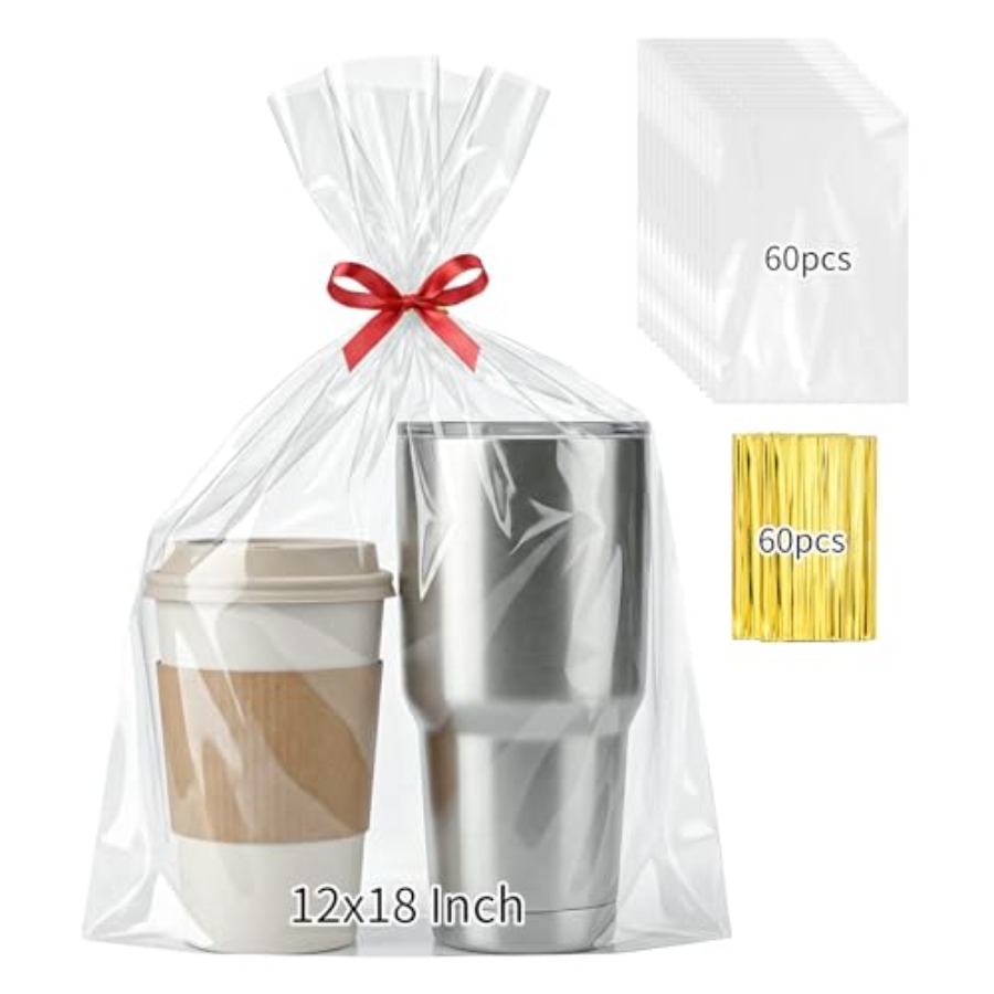 Cellophane Wrap Clear - 60개 셀로판 선물 포장지 12x18인치 투명