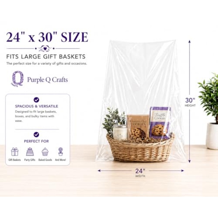 선물 바구니용 셀로판 가방 24x30인치, 5팩 대형  - Cellophane Wrap Clear 리뷰 및 가격