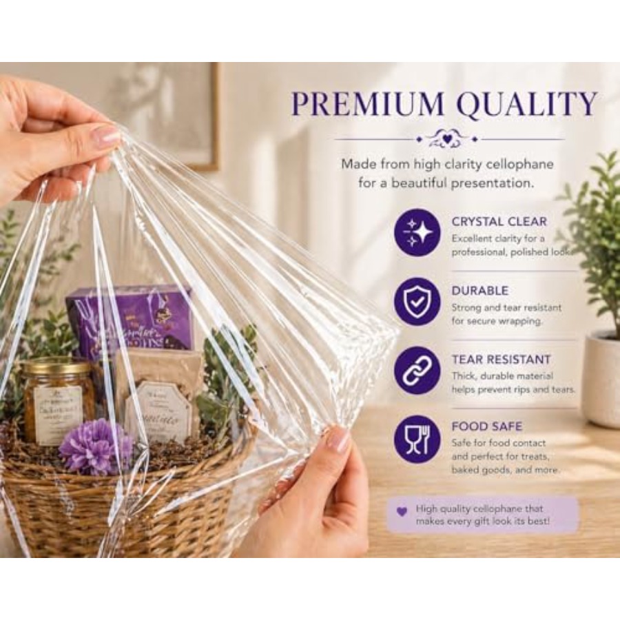 선물 바구니용 셀로판 가방 24x30인치, 5팩 대형  - Cellophane Wrap Clear 리뷰 및 가격