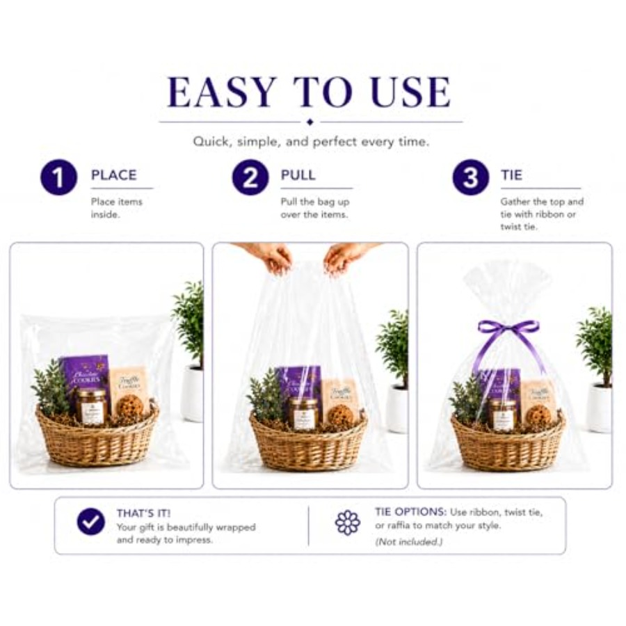 선물 바구니용 셀로판 가방 24x30인치, 5팩 대형  - Cellophane Wrap Clear 리뷰 및 가격